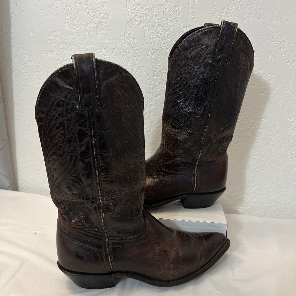 Vintage Leather Western Cowboy Boots Rodeo Womens 8M Made‎ in USA Dark Brown